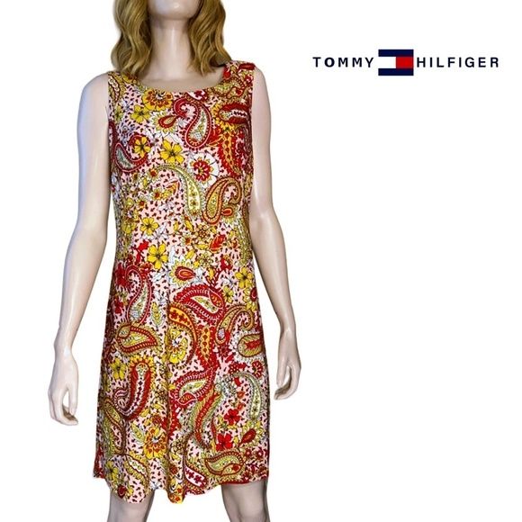 Tommy Hilfiger Dress Jesey Knit Paisley Floral Sleeveless Versatile Sleeveless - Picture 1 of 13